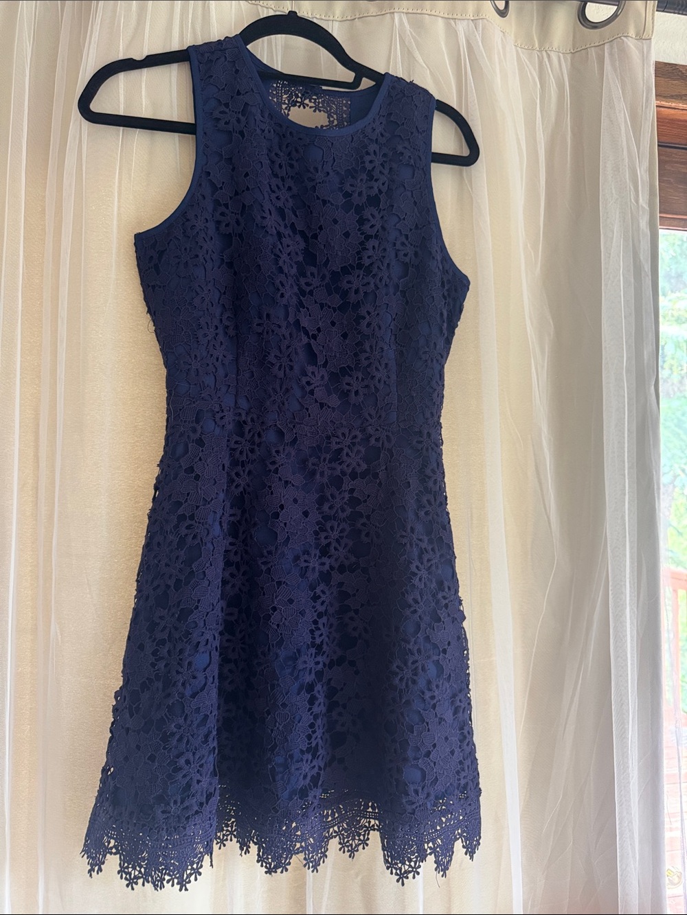 Sleeveless Navy Lace A-Line Dress